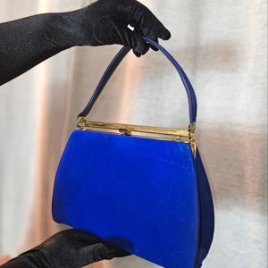 Vintage Blue Velvet Mar-Shel Handbag with Gold Trim - Elegant Statement Piece!